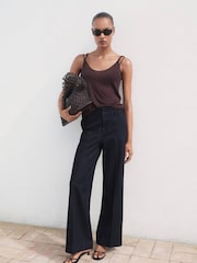 Mango Blue High-Waisted Wide Leg Denim Pants - Image 1 of 7