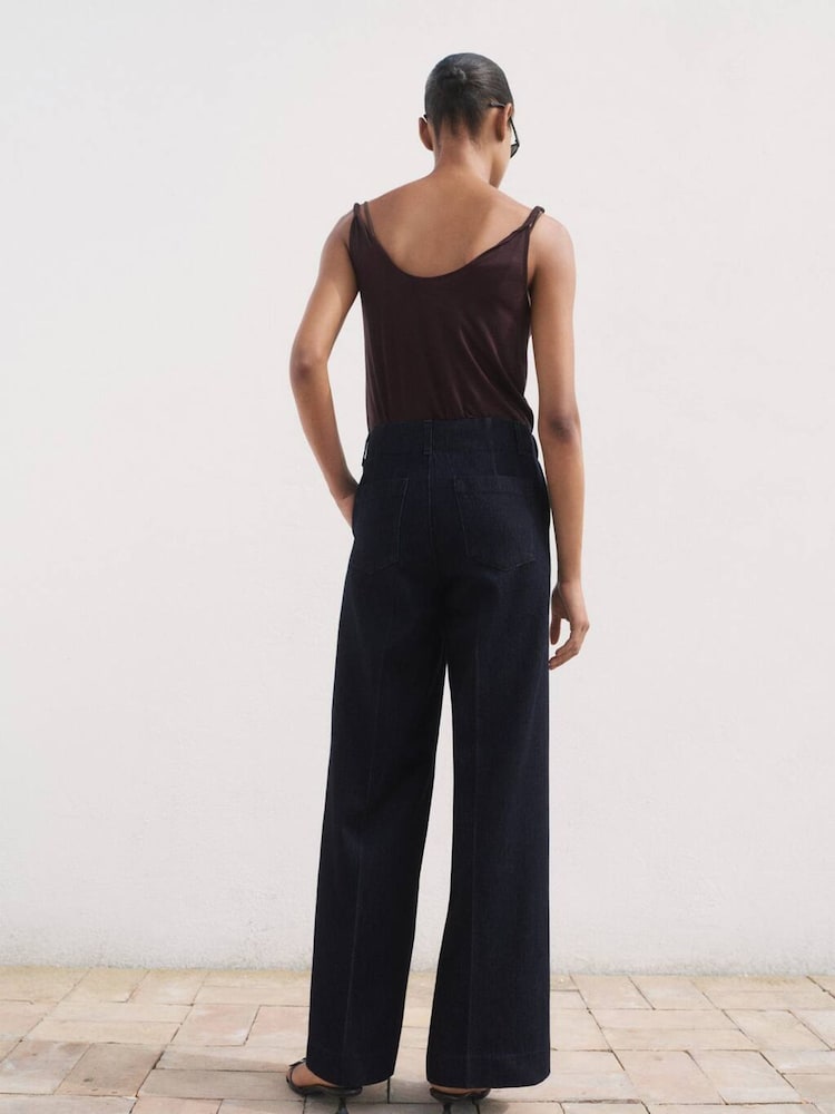 Mango Blue High-Waisted Wide Leg Denim Pants - Image 2 of 7 Mango Blue High-Waisted Wide Leg Denim Pants - Image 2 of 7