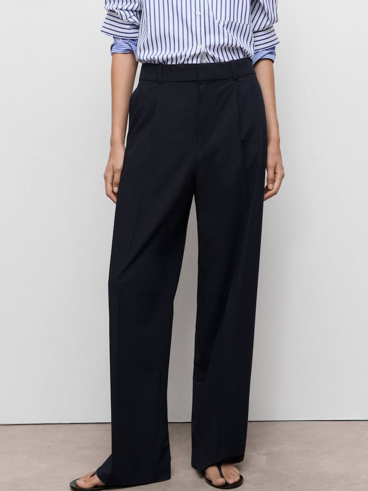 Mango Blue Low-Rise Wide-Leg Trousers - Image 1 of 6