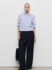 Mango Blue Low-Rise Wide-Leg Trousers - Image 2 of 6