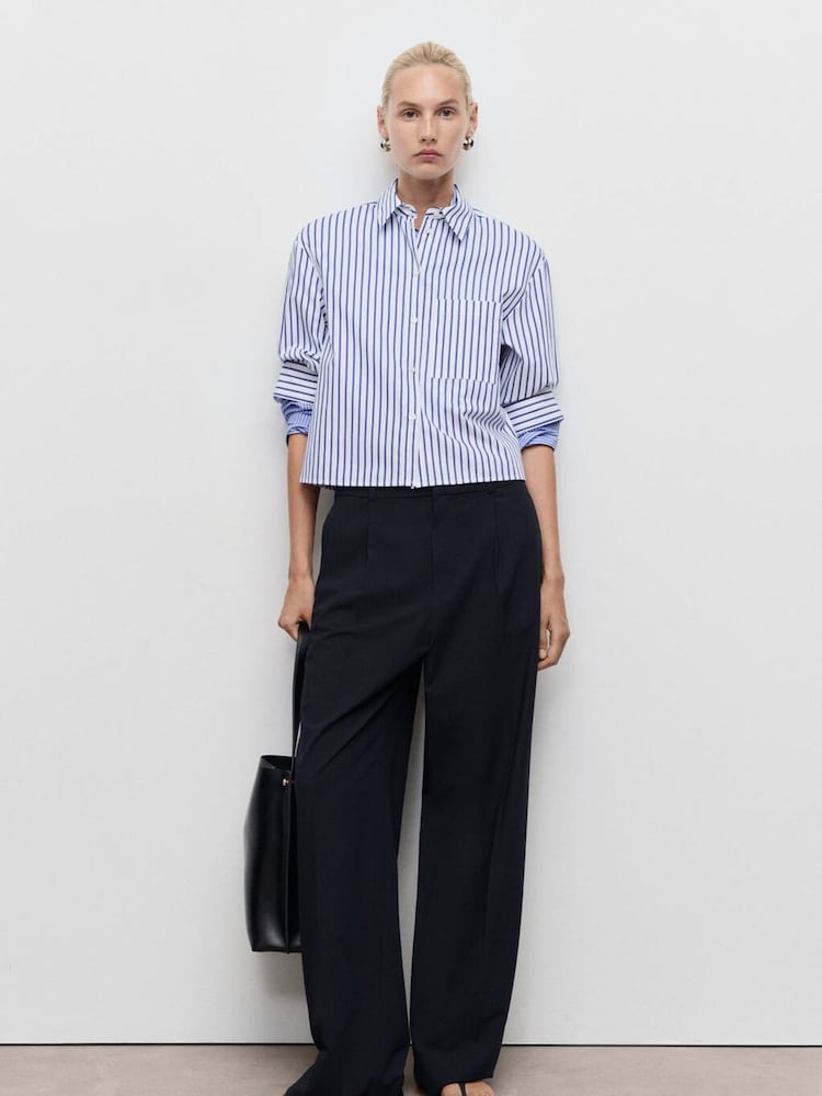 Mango Blue Low-Rise Wide-Leg Trousers - Image 2 of 6