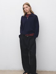 Mango Blue Knitted Sweater With Zip Collar - Image 2 of 6