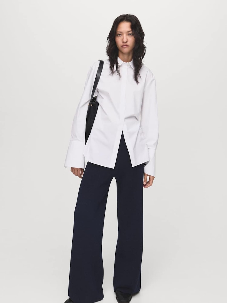 Mango Blue Fine-Knit Straight-Fit Trousers - Image 1 of 6