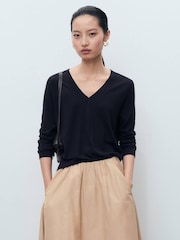 Mango Blue V-Neck Knit Sweater - Image 3 of 7