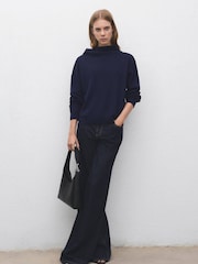 Mango Blue Ruched Turtleneck Sweater - Image 1 of 6