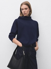 Mango Blue Ruched Turtleneck Sweater - Image 3 of 6