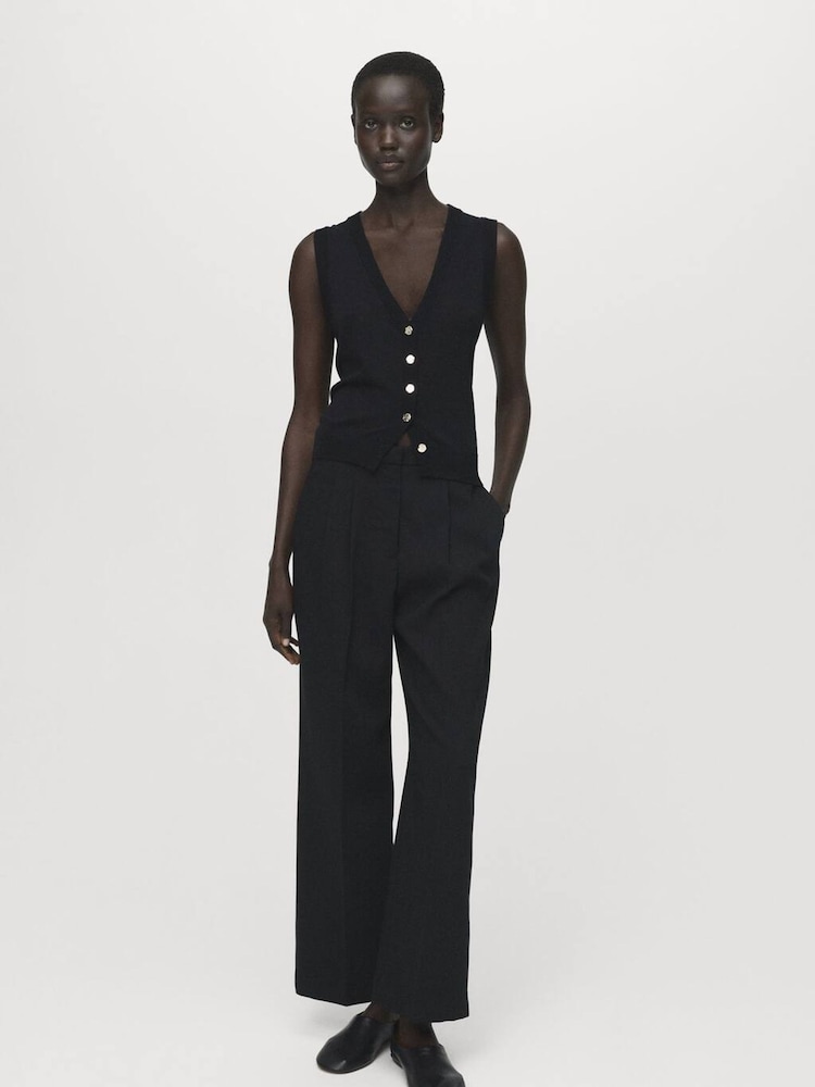 Mango Black Straight Fit Pleated Trousers - Image 1 of 6 Mango Black Straight Fit Pleated Trousers - Image 1 of 6