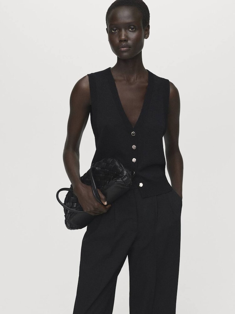 Mango Black Straight Fit Pleated Trousers - Image 2 of 6 Mango Black Straight Fit Pleated Trousers - Image 2 of 6
