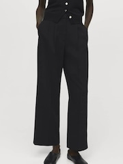 Mango Black Straight Fit Pleated Trousers - Image 4 of 6