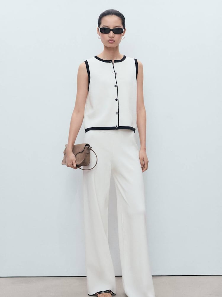 Mango White Contrast Knit Waistcoats - Image 1 of 6
