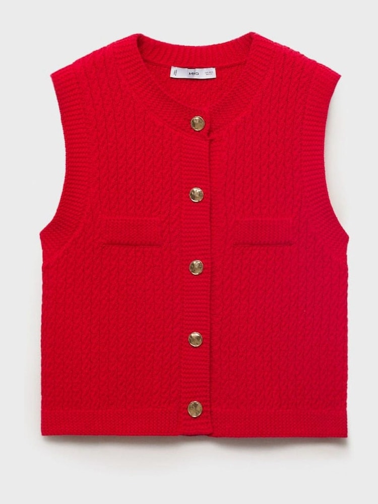 Buy Mango Red Chunky-Knit Waistcoat With Buttons from the Next UK