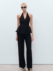 Mango Black Halter-Neck Peplum Waistcoat - Image 1 of 6
