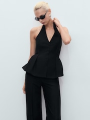 Mango Black Halter-Neck Peplum Waistcoat - Image 2 of 6