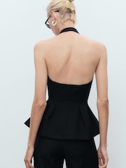 Mango Black Halter-Neck Peplum Waistcoat - Image 3 of 6