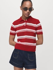 Mango Red Short-Sleeved Polo-Neck Sweater - Image 1 of 4