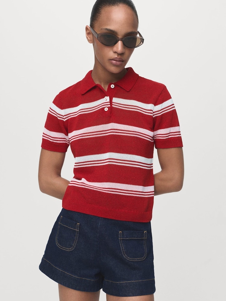 Mango Red Short-Sleeved Polo-Neck Sweater - Image 1 of 4