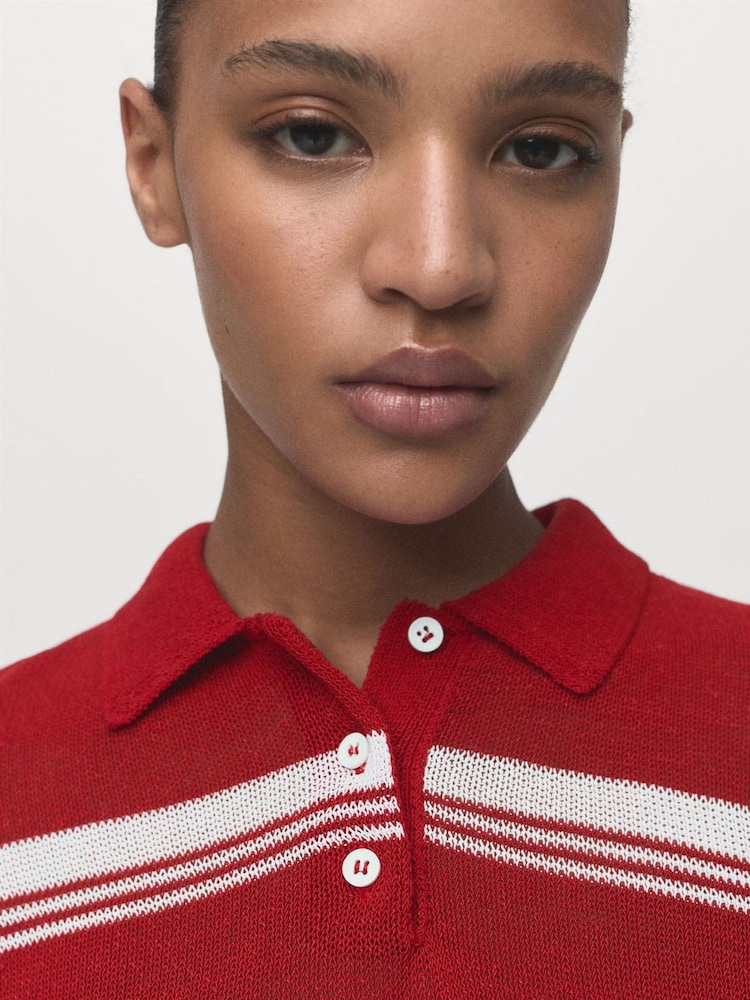 Mango Red Short-Sleeved Polo-Neck Sweater - Image 2 of 4