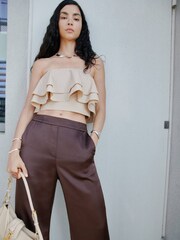 Mango Purple Contrast Stripe Straight Trousers - Image 1 of 5