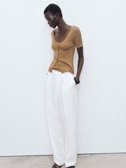 Mango Brown Mixed Ribbed Sweater - Image 1 of 6