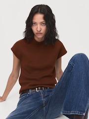 Mango Brown Short-Sleeved Fine-Knit Sweater - Image 1 of 6