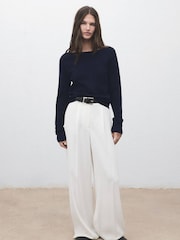 Mango Blue Fine-Knit Boat-Neck Sweater - Image 1 of 6
