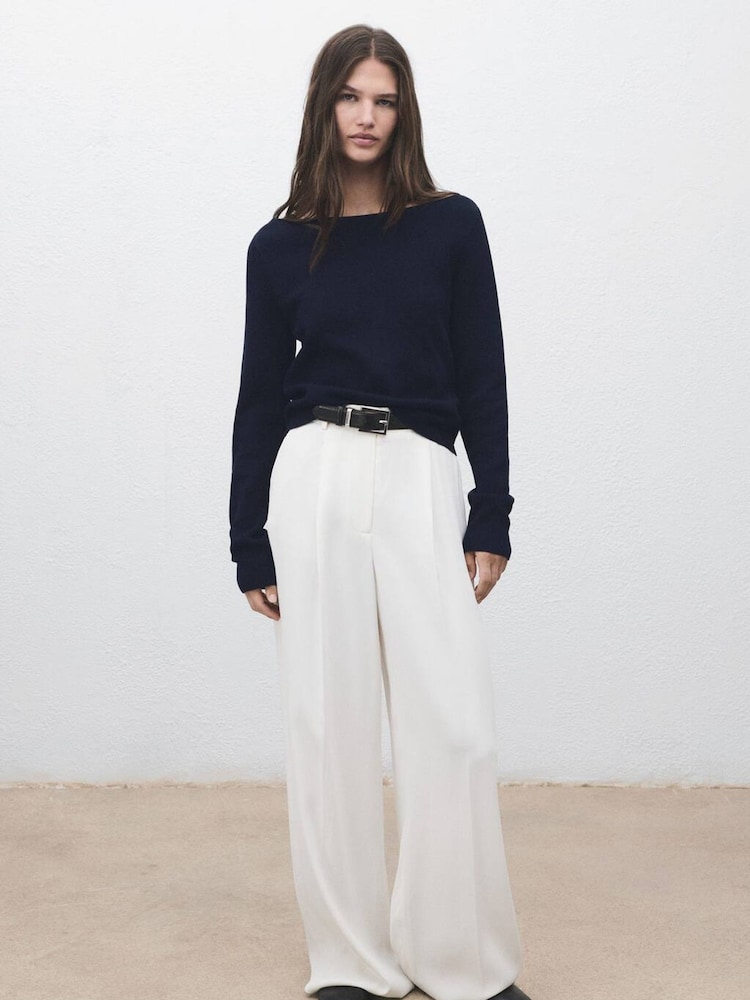 Mango Blue Fine-Knit Boat-Neck Sweater - Image 1 of 6