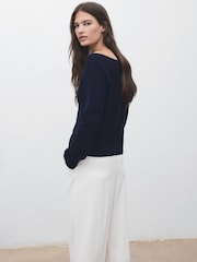 Mango Blue Fine-Knit Boat-Neck Sweater - Image 2 of 6