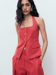 Mango Red Linen-Blend Suit Waistcoat - Image 1 of 7