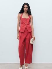 Mango Red Linen-Blend Suit Waistcoat - Image 2 of 7