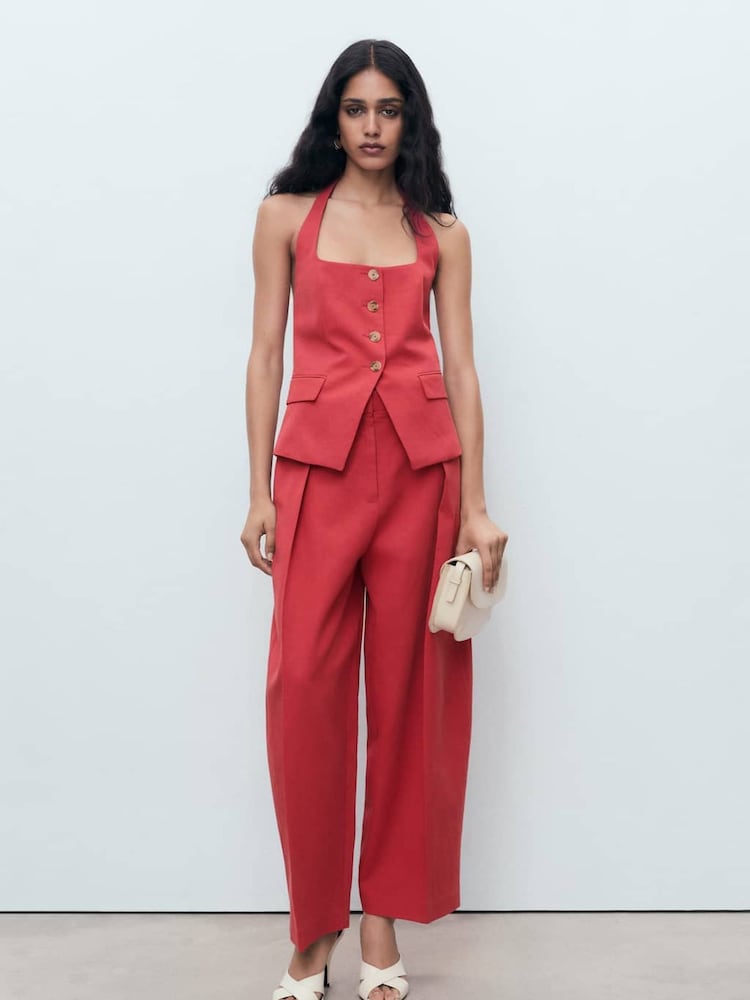 Mango Red Linen-Blend Suit Waistcoat - Image 2 of 7 Mango Red Linen-Blend Suit Waistcoat - Image 2 of 7