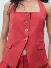 Mango Red Linen-Blend Suit Waistcoat - Image 3 of 7