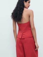 Mango Red Linen-Blend Suit Waistcoat - Image 4 of 7