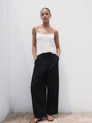 Mango Black Pleated Wide Leg Trousers - Image 2 of 8