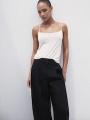 Mango Black Pleated Wide Leg Trousers - Image 4 of 8