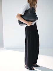 Mango Black Pleated Wide Leg Trousers - Image 5 of 8
