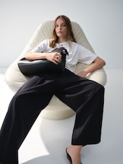 Mango Black Pleated Wide Leg Trousers - Image 6 of 8