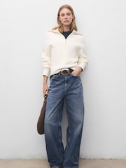 Mango Brown Knit Zipper Sweater - Image 1 of 6