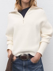 Mango Brown Knit Zipper Sweater - Image 3 of 6