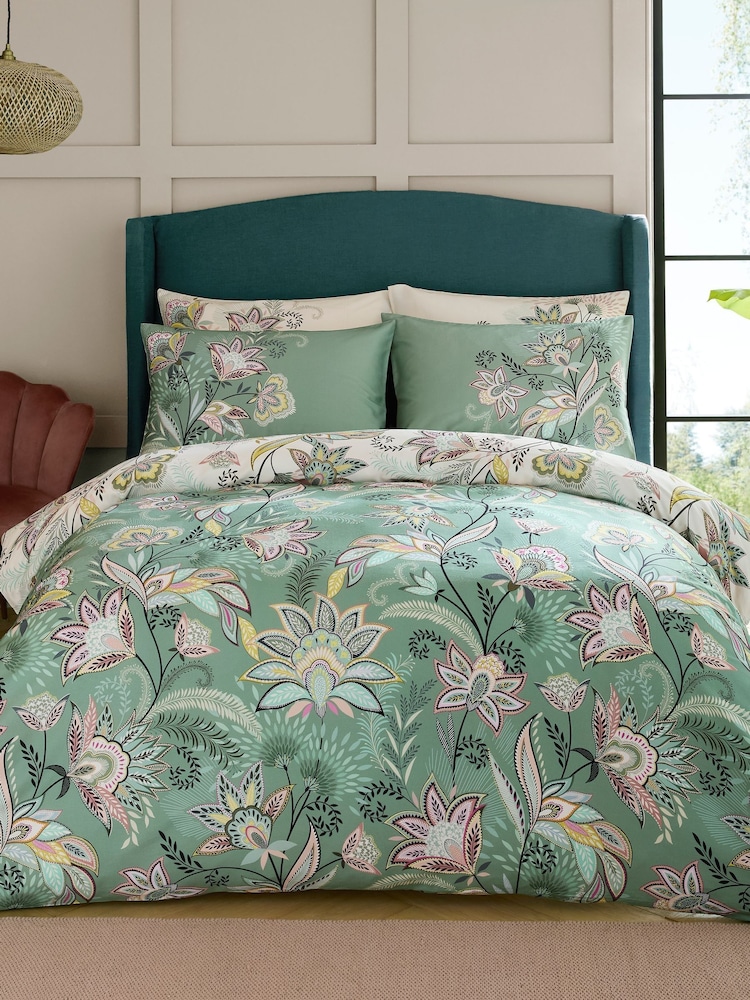 Sara Miller Navy or Light Mink Pink Passiflora 220 Thread Count Duvet Cover and Pillowcase Set - Image 1 of 11