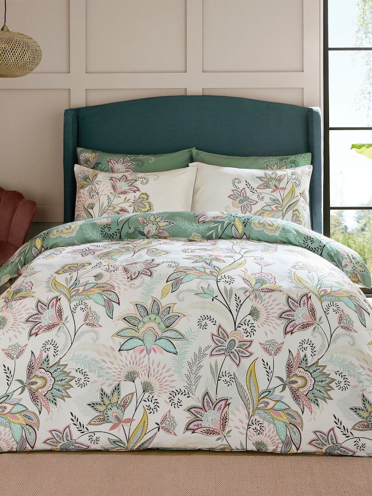 Sara Miller Navy or Light Mink Pink Passiflora 220 Thread Count Duvet Cover and Pillowcase Set - Image 2 of 11