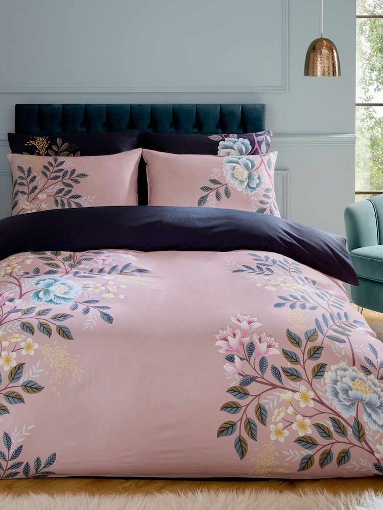 Sara Miller Deep Olive Green Oriental Blossom 220 Thread Count Duvet Cover and Pillowcase Set - Image 1 of 10 Sara Miller Deep Olive Green Oriental Blossom 220 Thread Count Duvet Cover and Pillowcase Set - Image 1 of 10