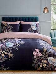 Sara Miller Deep Olive Green Oriental Blossom 220 Thread Count Duvet Cover and Pillowcase Set - Image 2 of 10
