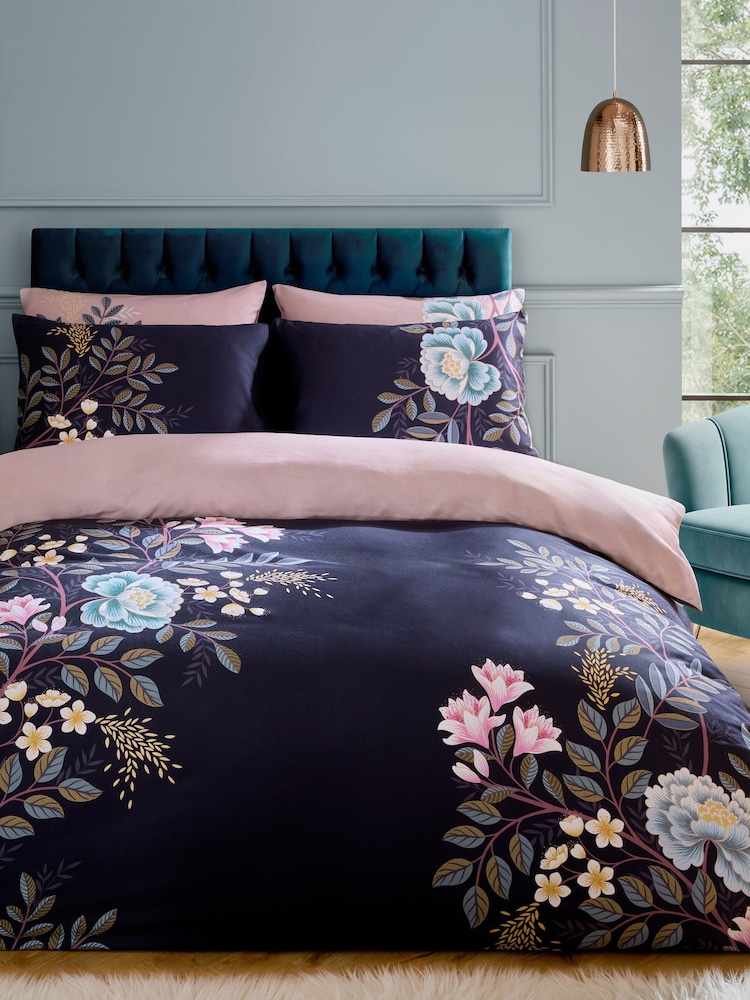 Sara Miller Deep Olive Green Oriental Blossom 220 Thread Count Duvet Cover and Pillowcase Set - Image 2 of 10 Sara Miller Deep Olive Green Oriental Blossom 220 Thread Count Duvet Cover and Pillowcase Set - Image 2 of 10