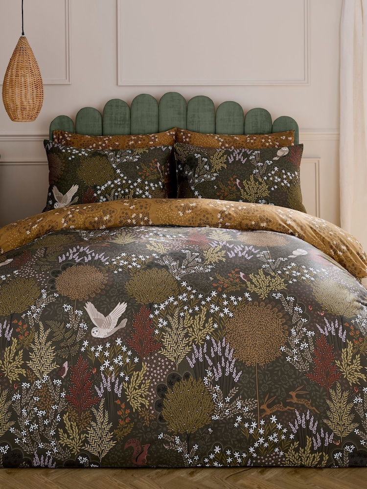Sara Miller Light Stone or Sage Green Owl Forest 220 Thread Count Duvet Cover and Pillowcase Set - Image 1 of 10 Sara Miller Light Stone or Sage Green Owl Forest 220 Thread Count Duvet Cover and Pillowcase Set - Image 1 of 10