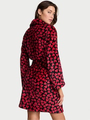 Victoria's Secret Black with Red Hearts Fluffy Short Dressing Gown - Image 2 of 2