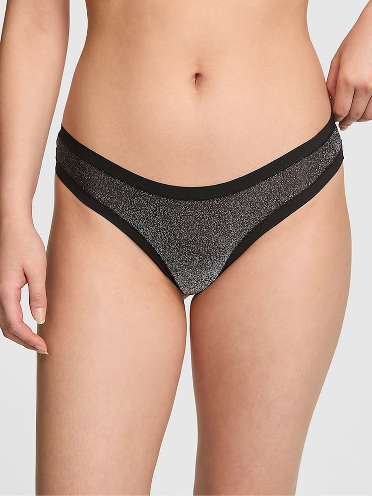 Victoria's Secret Pink Black Shine Thong No Show Knickers - Image 1 of 2 Victoria's Secret Pink Black Shine Thong No Show Knickers - Image 1 of 2