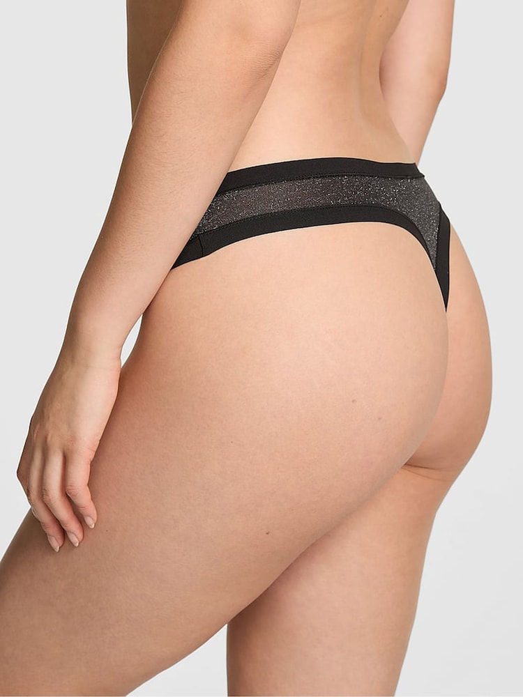 Victoria's Secret Pink Black Shine Thong No Show Knickers - Image 2 of 2 Victoria's Secret Pink Black Shine Thong No Show Knickers - Image 2 of 2