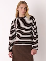 Whistles Brown Stripe Cotton Jersey - Image 1 of 5