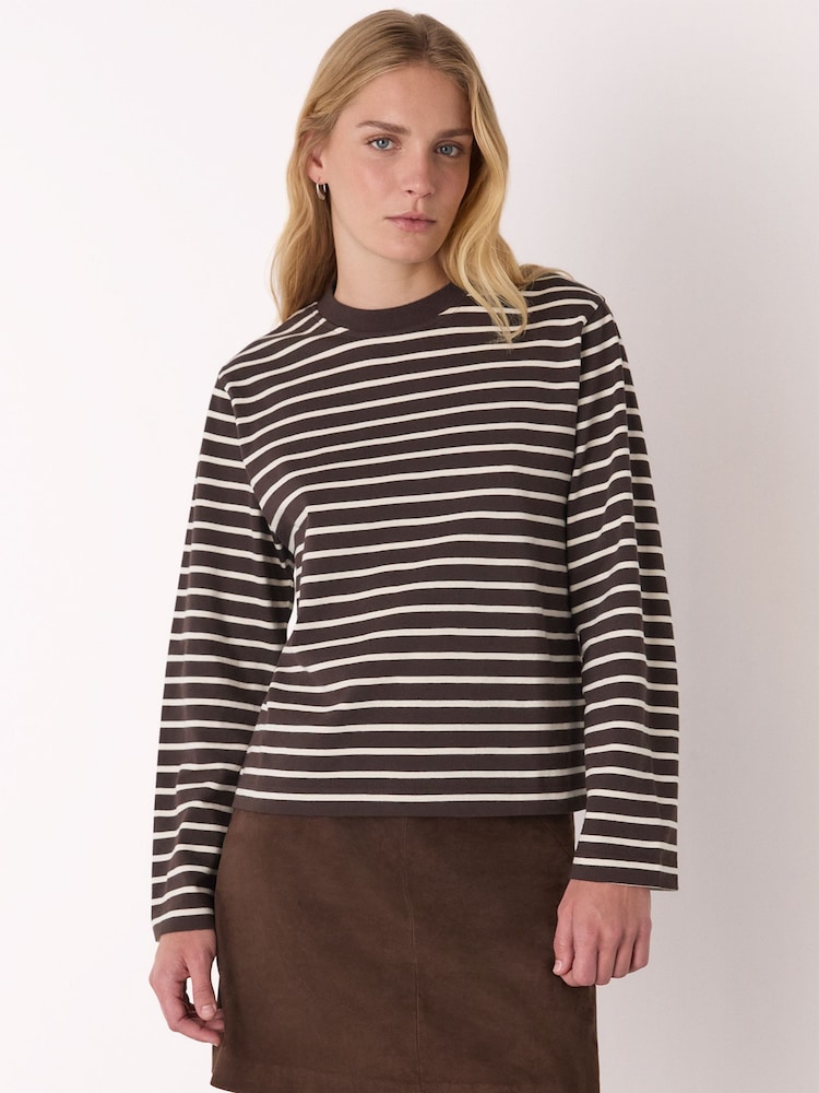 Whistles Brown Stripe Cotton Jersey - Image 1 of 5