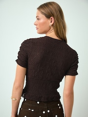 Maro Ciocolată - Lace V-Neck Short Sleeve Waistcoat - Imaginea 3 din 8